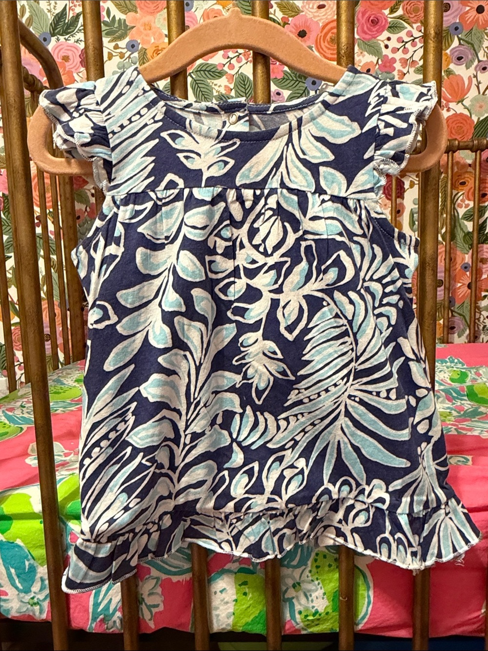 Lilly Pulitzer Navy & Aqua Floral Ruffle Tank Dress